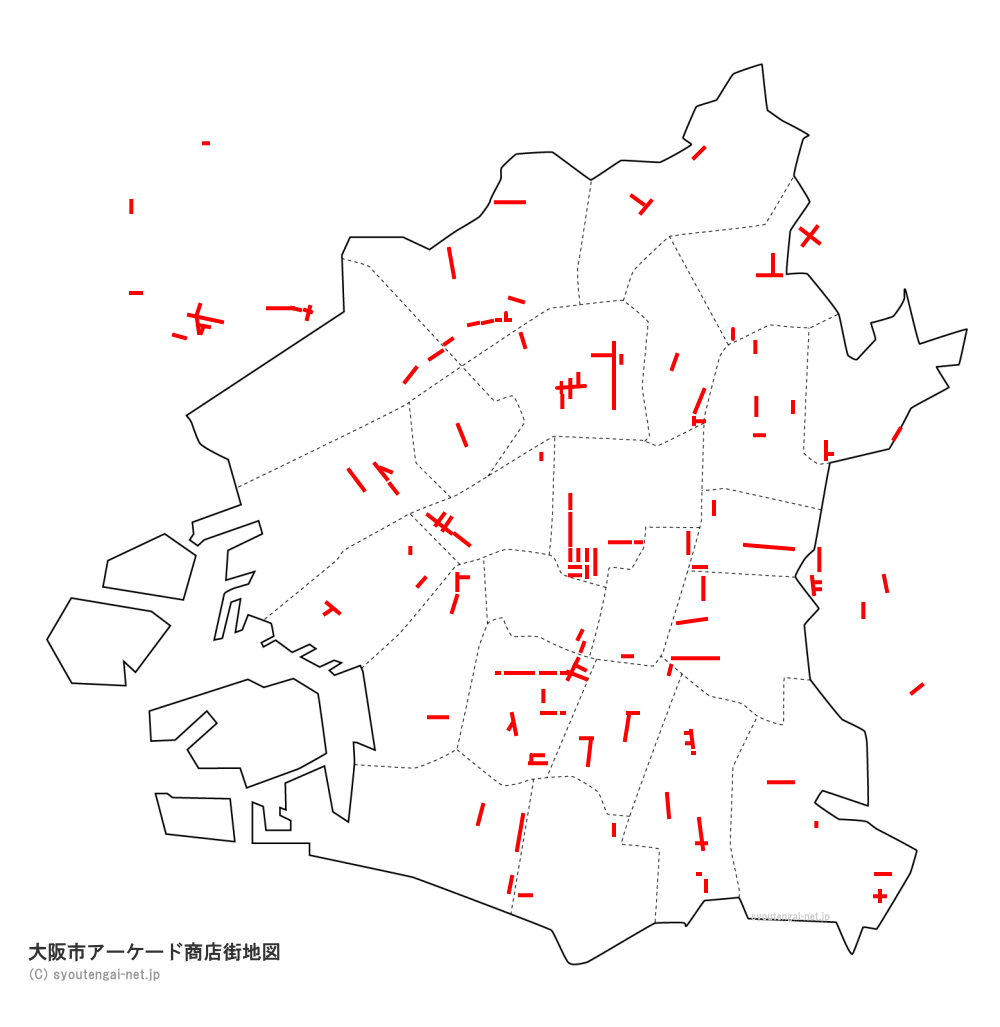 大阪市アーケード商店街・市場地図